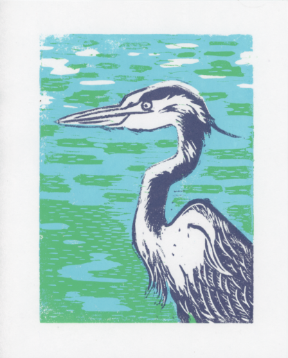 Great Blue Heron 3 color block print