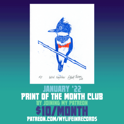 Belted Kingfisher Block Print by Grant Thomas