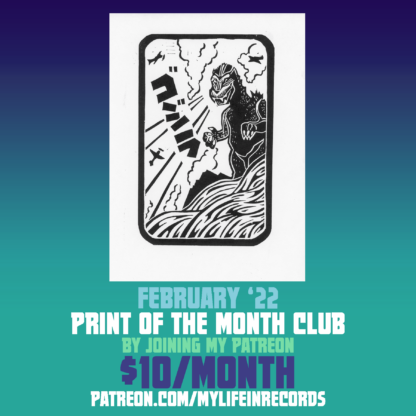 February 2023 Print of the Month - Godzilla Block Print by Grant Thomas