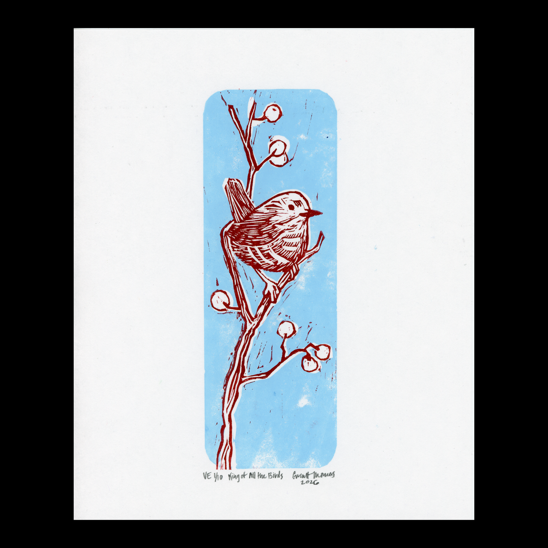 King of All the Birds Linoleum Block Print